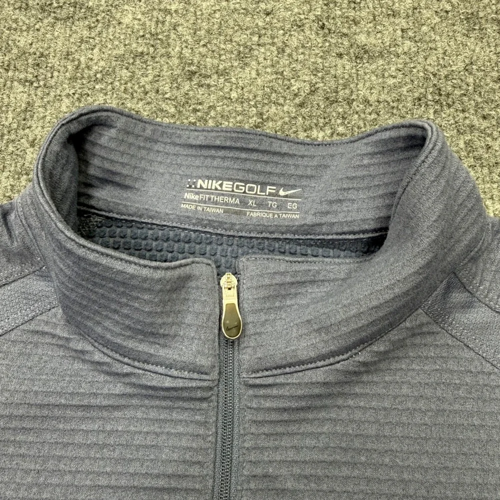 Nike Golf Therma Men XL Quarter Zip Pullover Blue Gray Ribbed Textured Mock Neck